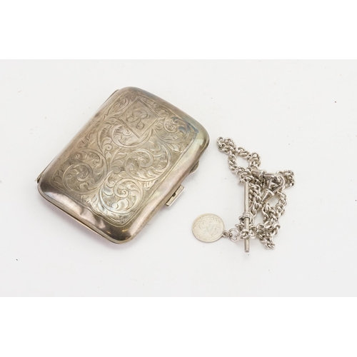 22 - A Silver Cigarette Case & a Silver Watch Albert.