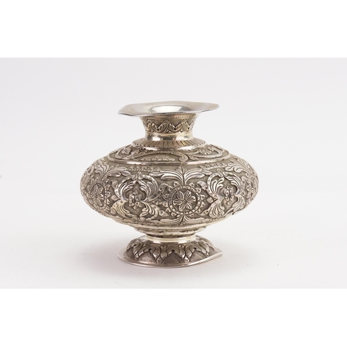 31 - A silver Floral & Leaf embossed squat vase. marked 925 weight: 334g