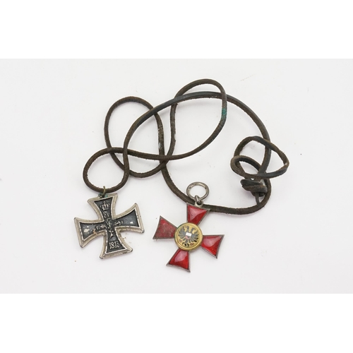 329 - A German design Iron Cross & a Red enamelled Maltese Cross with a Double Headed Eagle entitled 