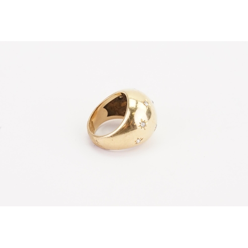 84 - A high carat gold and diamond set ring, in the bulbous design. Set with 9 rose cut diamonds. Weight ... 