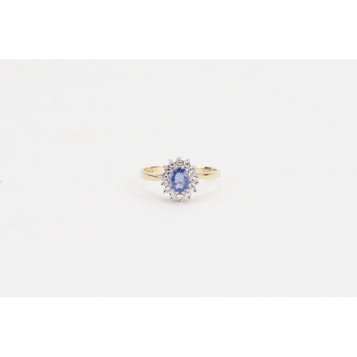 126 - A 9ct Gold Diamond & Sapphire Cluster Ring. Weighing: 1.9grams. Sapphire Size: 3.7mm x 5mm. Along wi... 