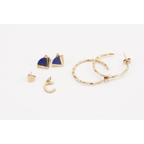 127 - A pair of 9ct gold lapis lazuli earrings, along with a pair of 9ct gold earrings etc. Weight 8.5g