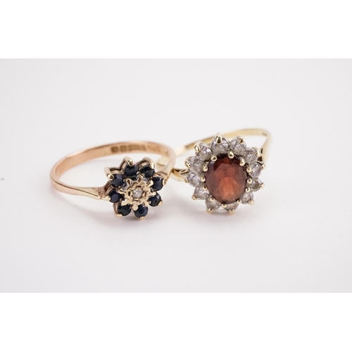 133 - A 9ct gold garnet and paste stone set ring, along with one other 9ct gold ring. Weight 4.3g.