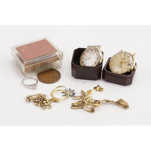 159 - A collection of costume jewellery, to include watch faces, gold items, bracelets AF, a 22ct ring etc... 