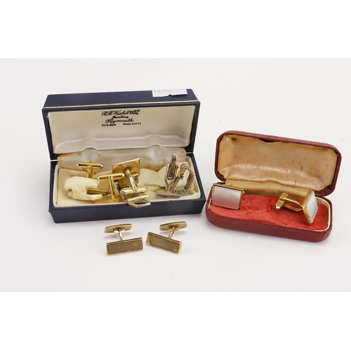 118 - A collection of cufflinks to include 9ct gold cufflinks. Weight 5.5g.