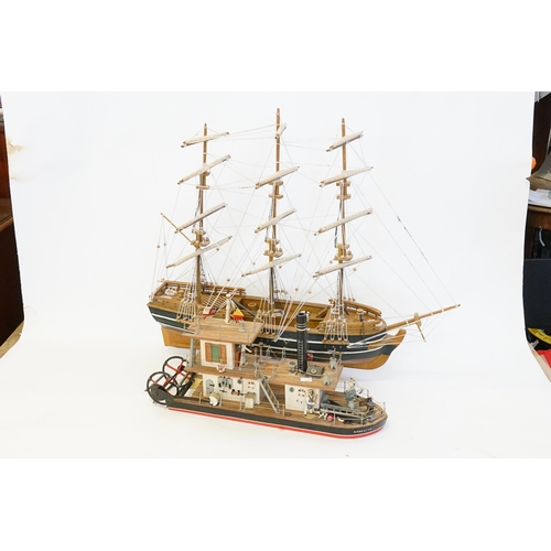 1040 - An 18th Century Wooden model of a Three Masted Galleon. Measuring: 65cms long x 55cms high. Along wi... 