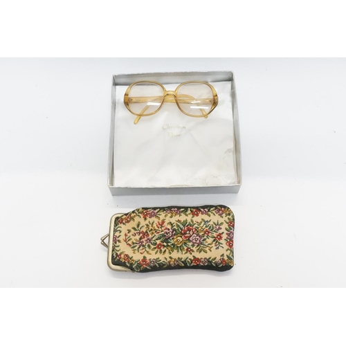 377 - A Pair of Vintage “Christian Dior” Glasses in Yellow along with a Needlework Glasses Case.