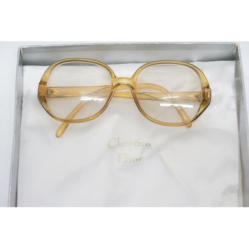 377 - A Pair of Vintage “Christian Dior” Glasses in Yellow along with a Needlework Glasses Case.