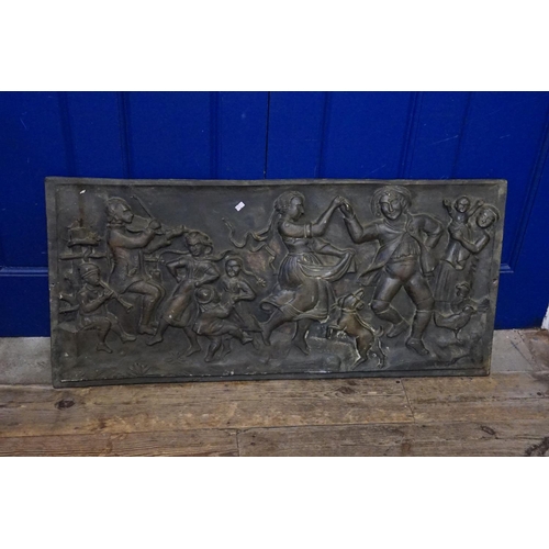 556 - A Fibre Glass Panel depicting an Inn interior with dancing Figures. Measuring: 112cms x 53cms.