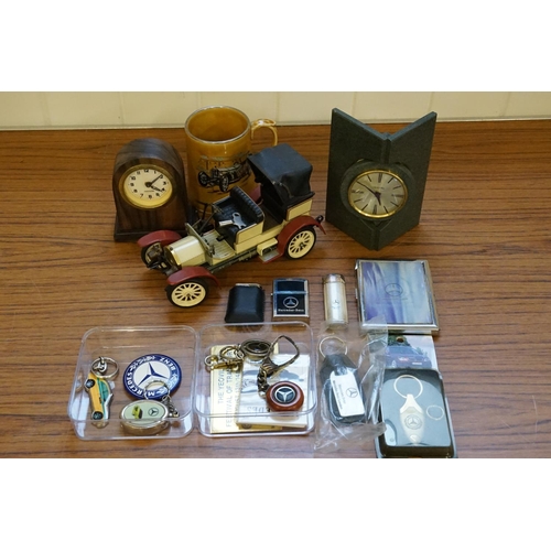 551 - A Collection of Mercedes-Benz collectables to include a modern Schuco Tin Plate Car, Two Clocks, a M... 