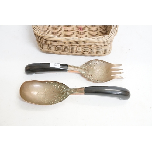 945 - A Pair of Bone Handled Salad Servers with inscribed inscription made for the European market along w... 