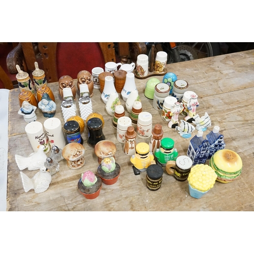 955 - A Collection of Condiments to include Flowers, Doves, Shakers, Pigs, Fish, Fruit, etc.