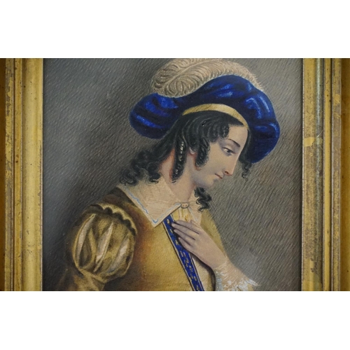 407 - A Charles Lunn of Gloucester Water Colour & Pastel of a Regency Lady with Blue & Plumed Hat, Bloomed... 