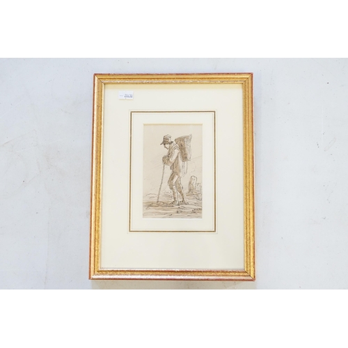 411 - A Pen & Wash Drawing of a Rustic Wood Gatherer after John Joseph Barker, ex Abbott & Holder, Framed ... 