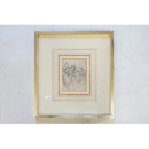 413 - A Pencil Sketch of a Flourishing Composer with an attendant Lady, Framed & Glazed.