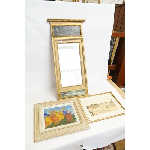 424 - An Oil on Board of Trees in a Mountainous Landscape, signed & dated 1942, a Gilt Mirror with classic... 