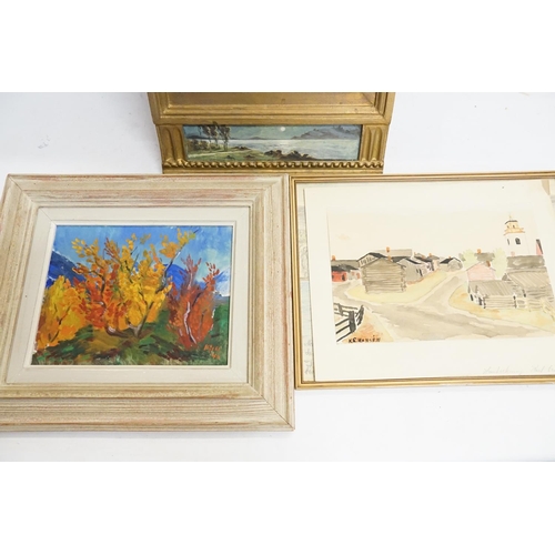 424 - An Oil on Board of Trees in a Mountainous Landscape, signed & dated 1942, a Gilt Mirror with classic... 