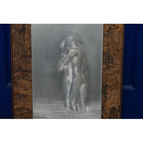 443 - An interesting 1960s Burnished & Scratch decorated Aluminium Panel depicting Two Lovers contained in... 