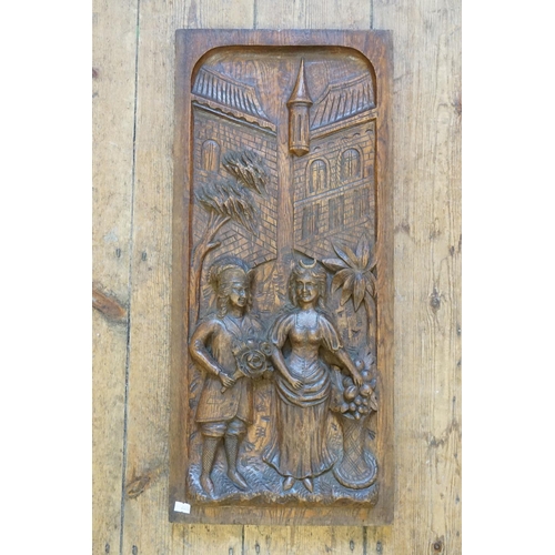 965 - A Late 19th Century French Carved Oak Panel depicting The Wedding Ceremony of a Young Couple.