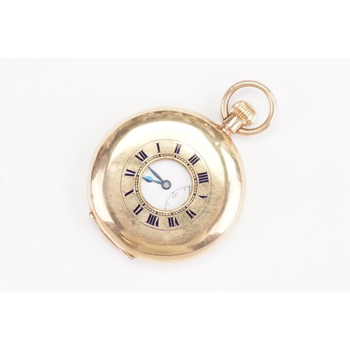 220A - A 9ct gold Zenith half hunter pocket watch, blue enamel decoration. Total weight 74.8g.