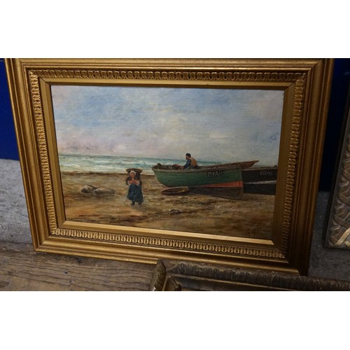 456 - An Oil on Board of a Masked Man of War with various Ships in background, a 