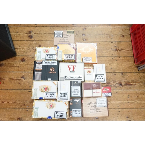 653 - A Collection of Fourteen EMPTY Cigar Boxes to include Habanos, Davidoff, Panter, VF, etc. All EMPTY.