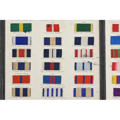 664 - An interesting Medal Ribbon Chart containing all the Ribbons for English Medals for World War I.