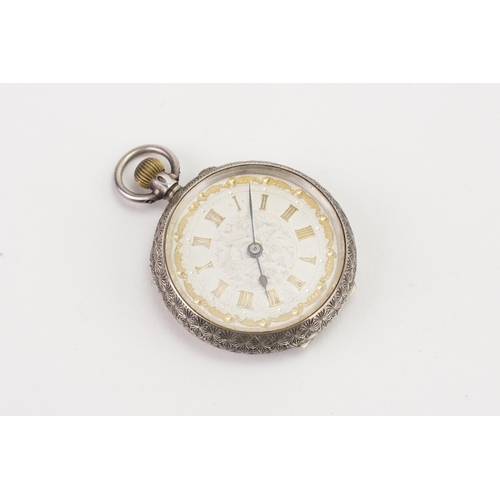 217 - A Ladies Embossed Silver and Gold coloured Pocket Watch.