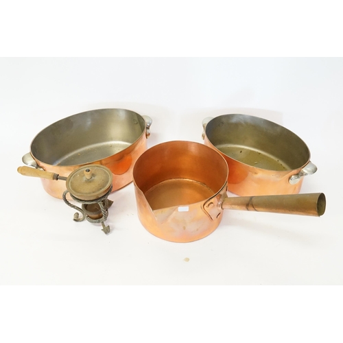 903 - Two Elkington & Company Copper Oval Saucepans with Loop Handles & a French Saucepan, etc.