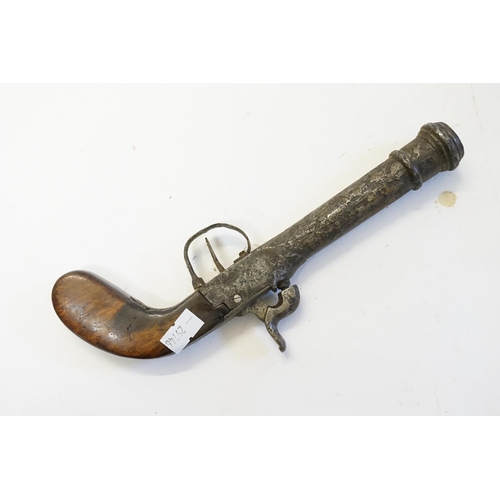 671 - An 18th Century Country made Percussion Capped Muff Pistol.