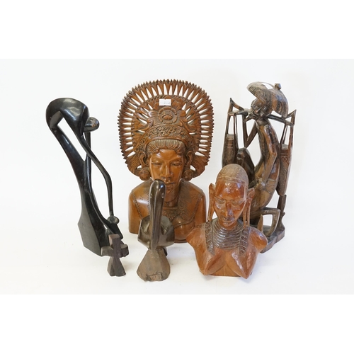 865 - A Bali Head, African Tribal Head, a Chinese study & a Pelican, etc.