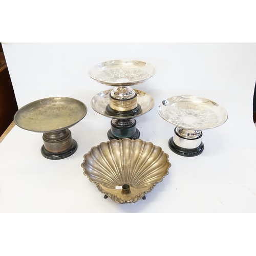 133 - Four Various Silver Plated Trophy Tazzas, along with a shell shaped dish.