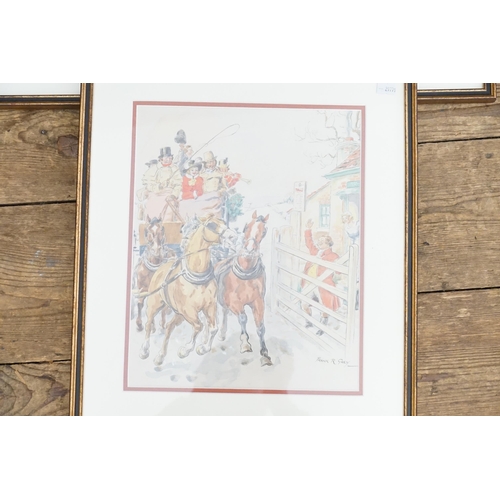 447 - A Frank R Grey watercolour of the coach and horses racing, along with a similar watercolour of the T... 