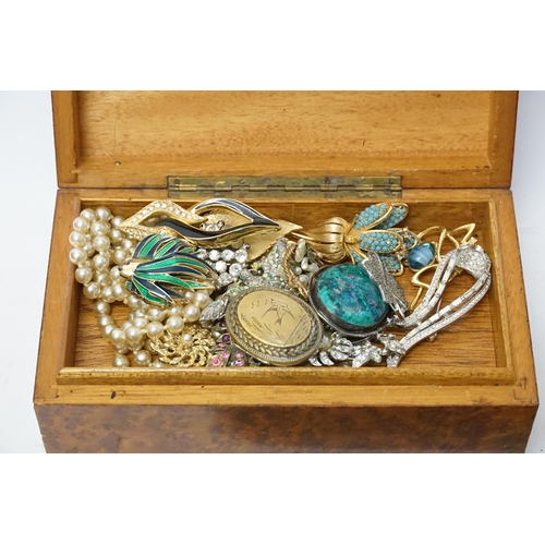 197 - An Inlaid Jewellery Box containing a selection of Costume Jewellery.