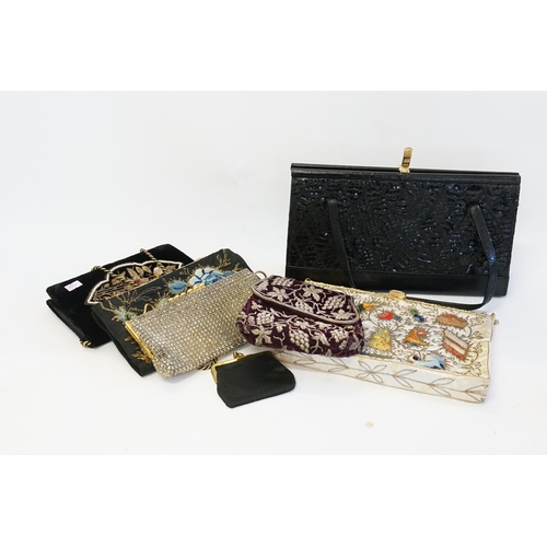 683 - An Indian Velvet Stitched Handbag, a Silver Overlay Bag, Clutch Bag & two Chinese inspired Handbags.... 