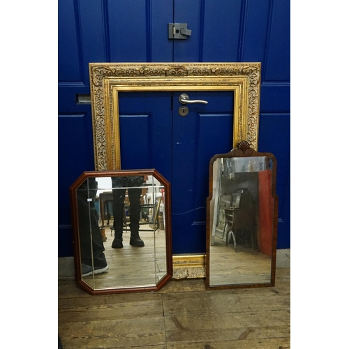 611 - A Queen Anne designed Walnut Framed Mirror, one other Edwardian & a Large Picture Frame.