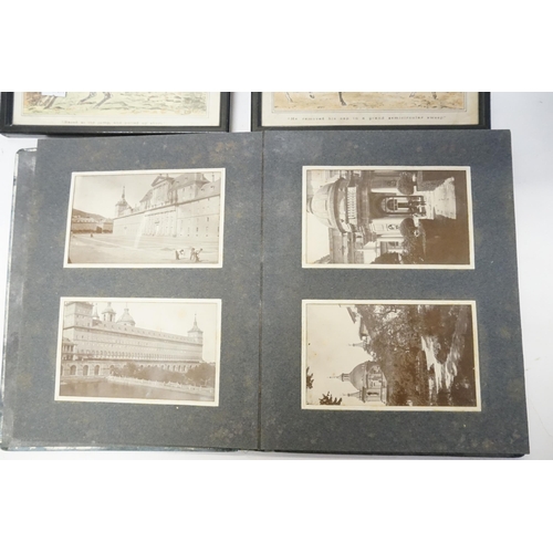 324 - Two framed hunting prints, along with troop and transport photographs, photograph album.