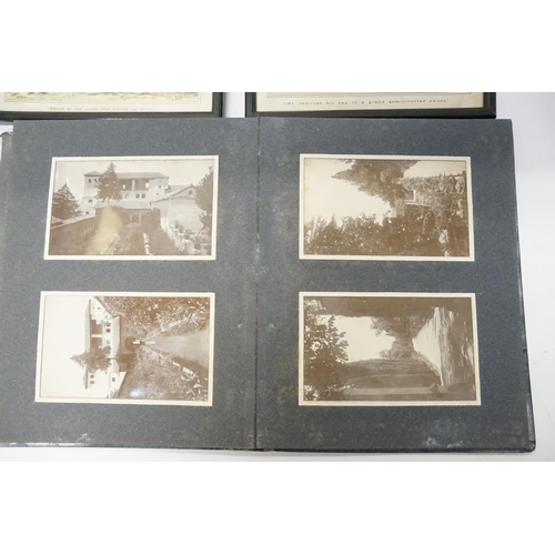 324 - Two framed hunting prints, along with troop and transport photographs, photograph album.