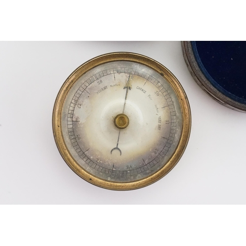 912 - A Victorian Brass mounted & Silver Faced Pocket Barometer in Original Case.