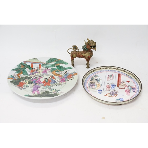 632 - A Cantonese Enamelled Dish depicting an Imperial Figure in a Courtyard Setting with various attendan... 