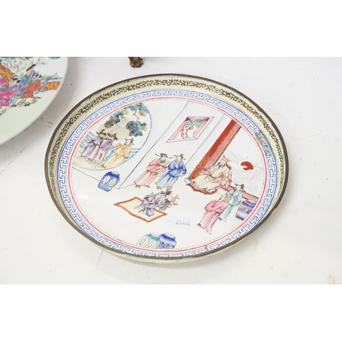 632 - A Cantonese Enamelled Dish depicting an Imperial Figure in a Courtyard Setting with various attendan... 