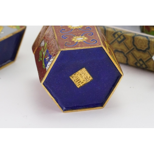 633 - A Chinese Cloisonne Incense or Spice Box of Sectional Form decorated with Figures in Landscapes cont... 