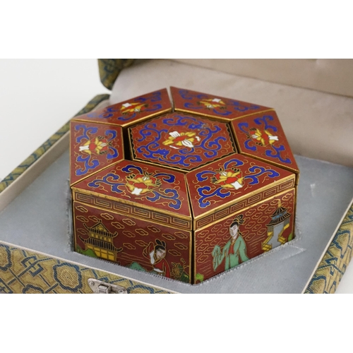 633 - A Chinese Cloisonne Incense or Spice Box of Sectional Form decorated with Figures in Landscapes cont... 