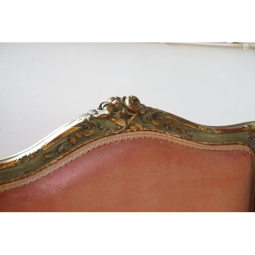 570 - A Late 19th Century Green & Gilt painted French Saloon Chair upholstered in Pink on Carved Feet.