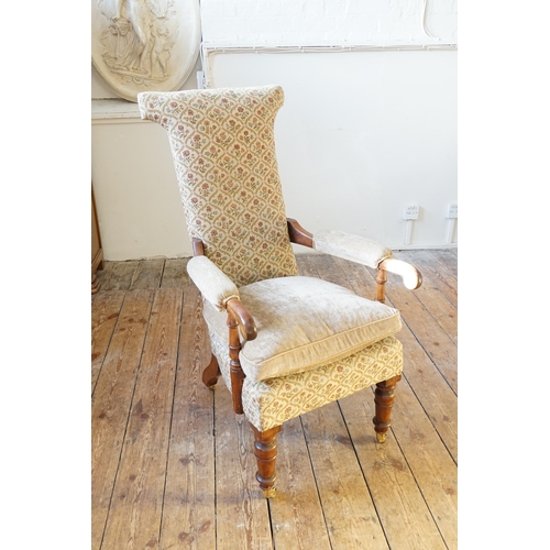 574 - A Victorian Mahogany Correction Chair Prie Dieu resting on turned legs, Swan Arms & Castors.