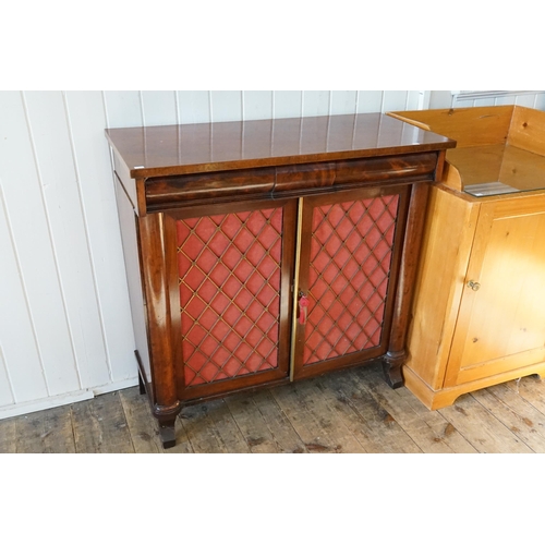 576 - A Regency design Single Drawer Side Cabinet fitted with Brass Diamond shaped Trellis panelling with ... 