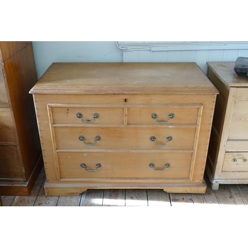 583 - A French Pine Coffer fitted with Fake Drawers, dove tail joints & resting on bracket feet. Measuring... 