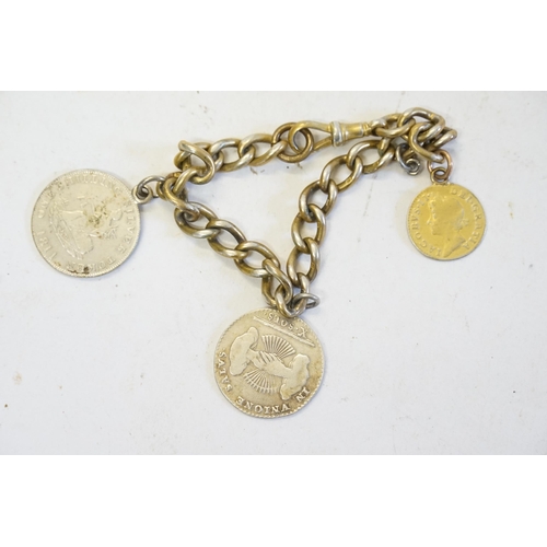 289 - A Silver Chain with Three Silver Coins attached. to include a 1 Florin 1790, 1811 Leeds Token & a 16... 