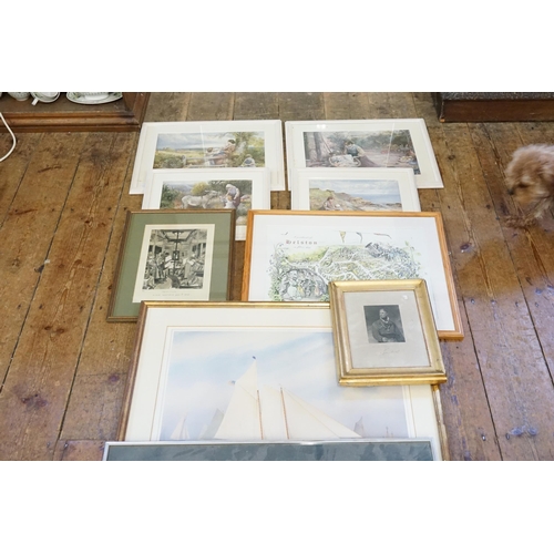 454 - A collection of framed prints, to include Vincent Haddley, Helston, racing print etc.