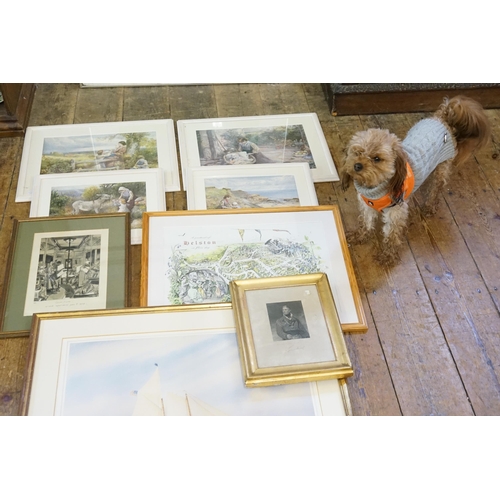 454 - A collection of framed prints, to include Vincent Haddley, Helston, racing print etc.